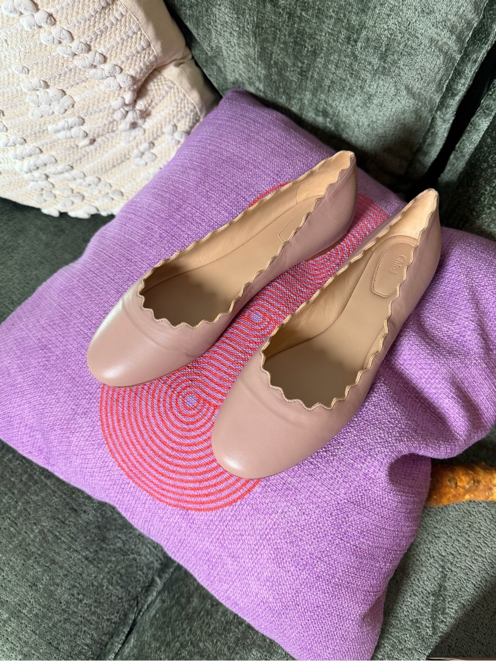 Chloe Lauren Scalloped Leather Ballet Flats in Blush Pink 7.5 NWT Floor Model